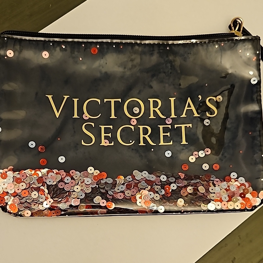 Victoria's Secret Black Cosmetic Bag with Colorful Sequin Design